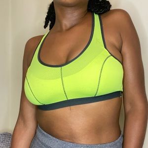 Yellow and grey sports bra
